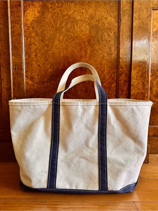 L.L. Bean Handbags - Vintage L.L.Bean Boat & Tote Large Zip Top Navy Canvas Green Label USA 🇺🇸
